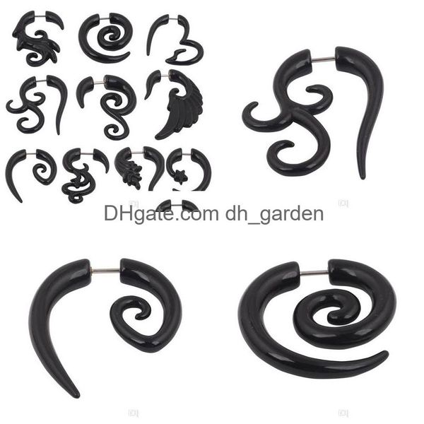 Plugs Tunnels New Black Spiral Fake Ear Plug Flesh Cheater Tapers Uv Acrílico Moda Piercing Body Jewelry Drop Delivery Dhgarden Dhogd