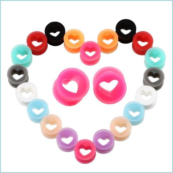 Túneles Túneles Túnel de oído de sílice suave Corazón hueco Heart 6- 16 mm Joyas para el cuerpo Guígues de sile Mezcla Colors Dha3p