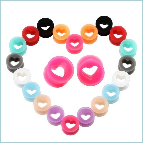 Plugs Tunnels Soft Silica Ear Tunnel Hollow Heart Plugs 6- 16Mm Body Jewelry Jauges Sile Mix Colors Drop Delivery 2021 Sexyhanz Dhtux
