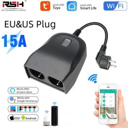 Plugs tuya eu wifi smart power plug ip44 imperméable temporisateur socket extérieur plugs smart life application voix télécommande fonctionne avec alexa