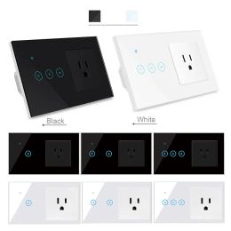 Pluggen Tuya Smart Home Wall Socket US Electrical Plug Outlet 16A WiFi Smart Touch Switch Compatible Alexa Google Home 1/2/3 Gang