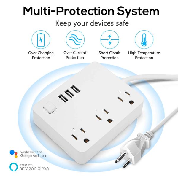 Plugs tuya smart life us wifi smart plug socket usb strip biflect protecteur type c outlet application cacon de contrôle vocal avec alexa google