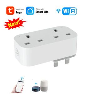 Enchufes Tuya Smart NUEVO UK SMART SMART DUAL CONEJO TECHO BRITÁNICO British Wifi+Bluetooth Smart Plug con control remoto de voz doble de aplicación