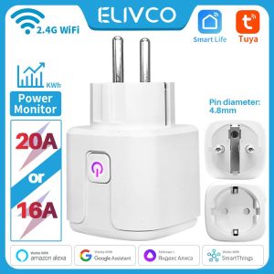 Sluit Tuya Smart Plug Wifi EU 16A/20A Smart Socket met Power Monitor Timing Smart Life -ondersteuning Alexa Google Home Yandex SmartThings