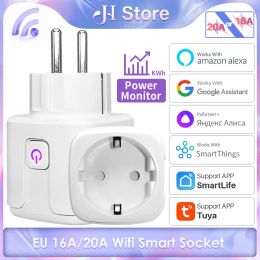 Slugt Tuya Smart Socket EU 16A/20A WiFi -plug met Power Monitor Timer -functie, ondersteunen Smart Life App Yandex Alice Alexa Google Home