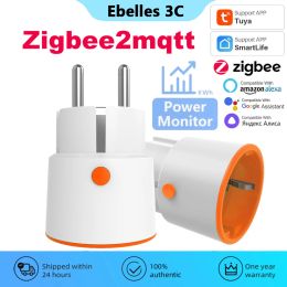 Plugs Tuya Zigbee 3.0 Smart Plug 16A EU Outlet 3680W Power Monitor Smart Socke fonctionne avec Zigbee2MQTT Gateway Hub pour Alexa Google