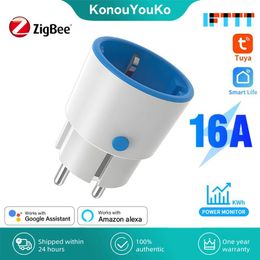 Pluggen Tuya Zigbee 3.0 WiFi EU Smart Plug 16A Socket Smart Home Appliances Power Monitor Voice Control Timer Work met Alexa Google