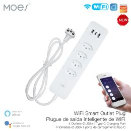 Pluggen WiFi Brazil Smart Power Strip Surge Protector 4 Brazilië Plug Br Outlets Socket USB Type C Tuya App Voice Control door Alexa Google