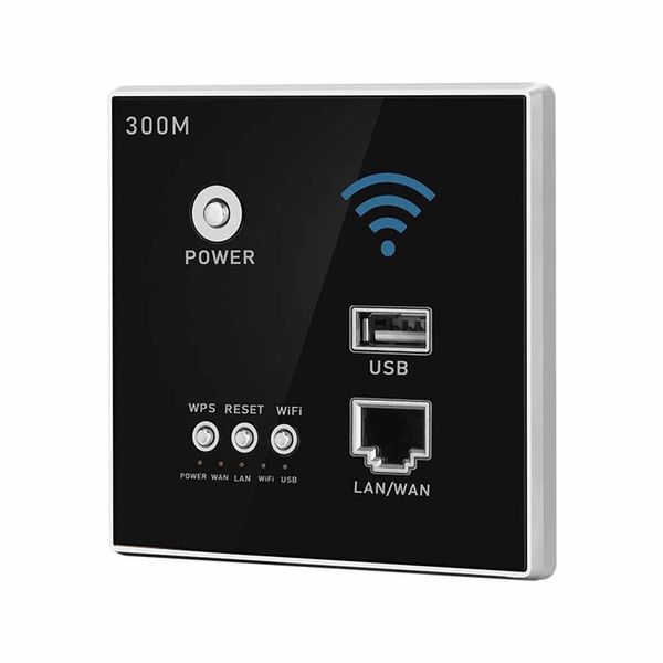 Plugs WiFi Router 300 Mbps 220V Power AP Relay Smart 2,4 GHz Extension de répéteur sans fil dans les routeurs muraux Panneaux intégrés Socket USB RJ45