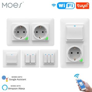 Plugt WiFi Smart Light Wall Switch Socket Socket Drukknop De EU Smart Life Tuya Wireless Remote Control Work With Alexa Google Home