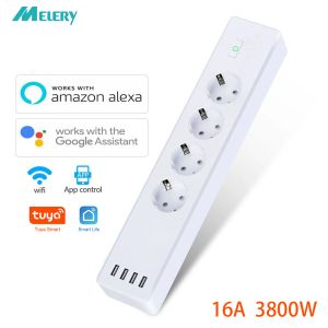 Plugs WiFi Smart Power Strip Surge Protector 4 EU PLIG SORTS SOCKET ELECTRIC avec USB App voix télécommande par Alexa Google Home