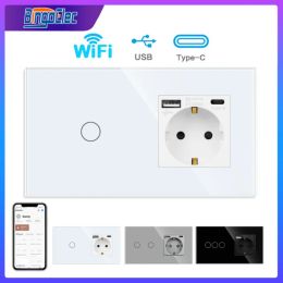 Enchufes interruptores inteligentes wifi e interruptor de luz de vidrio de la pared más al interruptor de tipos de types USB Wifi Smart Life Google Alexa Control