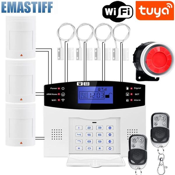 Plugs Système d'alarme de sécurité domestique sans fil WIFI GSM pour application Tuya Smart Life avec détecteur de mouvement compatible avec Alexa Google