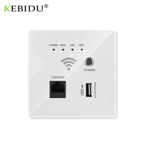 Bouchons Wiless WiFi WiFi Socket RJ45, AP Relay Smart USB Socket Smart WiFi Repeater Extender, 220V Power, 300 Mbps Router WiFi mural intégré à 300 Mbps