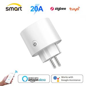 Pluggen ZigBee 3.0 Tuya Plug Socket Socket Socket EU 20A 4200W Power Monitor werkt met Alexa Google Remote Voice Timer Smart Home Automaiton