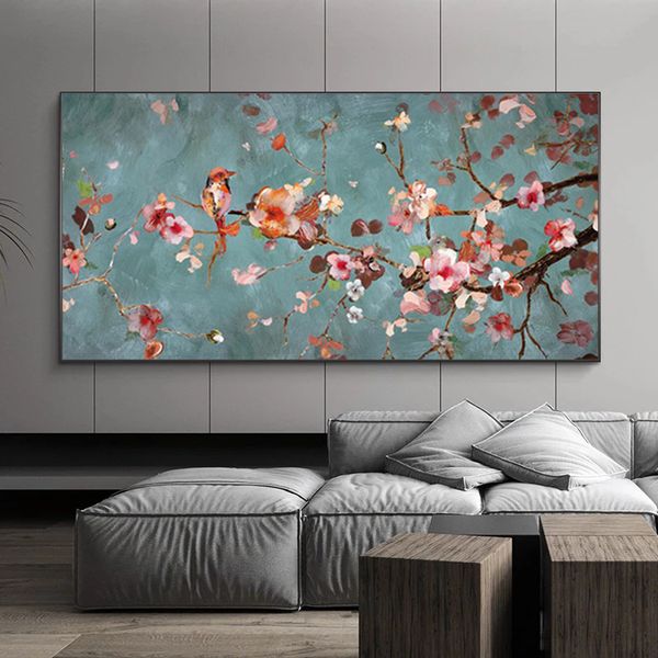 Plum Blossom Canvas peinture Fleurs classiques et oiseaux Affiche d'art mural Impression HD Impression pour le salon décor de la maison Cuadros