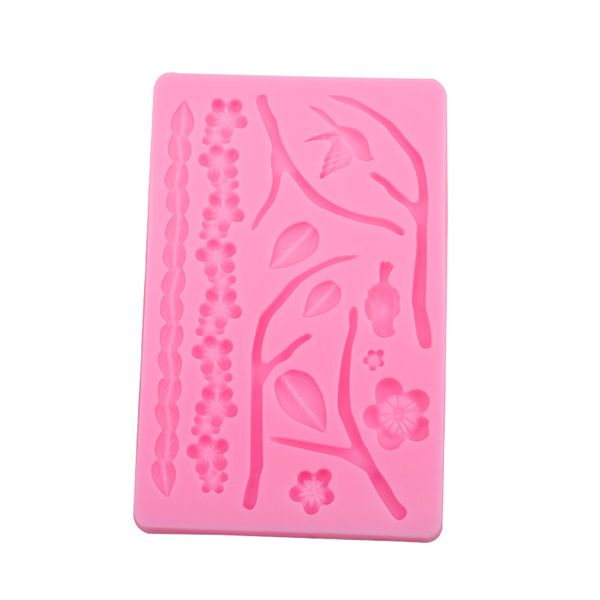 Moule en Silicone branche de prunier, motifs naturels, Fondant et pâte à gomme, décoration de gâteau, résine d'argile polymère, fournitures de cuisson MJ1250