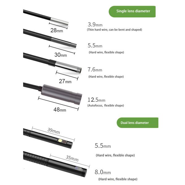 Accesorios de plomada Teslong Endoscopio Cámara Tubo de serpiente 3,9 mm 5,5 mm 7,6 mm Cable 8 mm Lente dual 12,5 mm Enfoque automático para NTS300 NTS500 230422