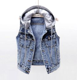 Plus 5xl Spring Summer Denim Wilking Coat Big Size Slim Hooded Jeans gilet sans manches veste femme courte Mujer2444387