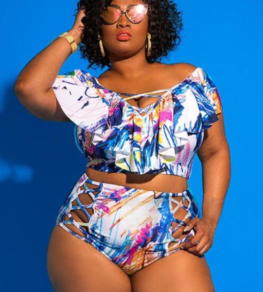 plus grand grand maillot de bain femme imprimé taille haute et gros bikini une épaule multi corde bikinis taille haute ensembles de bikini triangle sexy