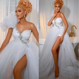 Plus Ebi arabe Aso taille blanc une ligne robe de mariée de plage cristaux de perles dentelle jardin robes de mariée robes ZJ es