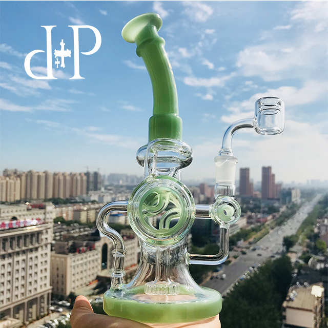 Glass Bong Dab Rig Water Pipe 001MAC  Smoke Ring Donut  by Plus: Clear heady art, tornado recycler. Ideal for smoking aficionados.