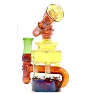 Waterpijpen Zilver Fumed Gekleurde Dab Oil Rigs Bedwelmende Glazen Bong met 4MM Quartz Banger Nail Recycler Waskolf Cycloon Perc rook Pijp