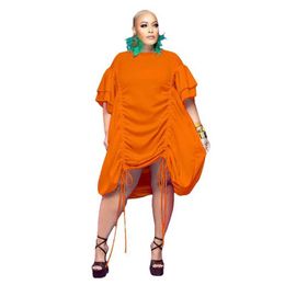 Plus grote ontwerper casual jurken 2023 zomer nieuwe stijl vet po dubbele mouw trekkoord rokken 5 kleuren