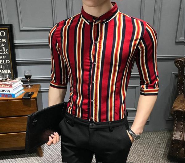 Camisa de manga 34 informal de negocios para hombre talla grande 5XL 4XL con rayas clásico camisas de esmoquin Social de verano para hombre XXXXXL2774423