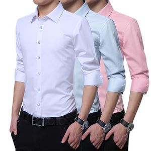 Plus groot formaat 8XL 7XL 6XL 5XL Mens Business Casual Lange Mouwen Shirt Slim Fit Solid Mannelijke Regelmatige Jurk Shirts Roze 2020 Nieuw