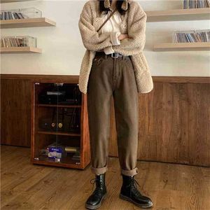 Plus Retro Denim Fashion Solid Stylish Casual Hoge Taille Pockets Jeans Volledige Lengte Dames Losse Harem Broek 210525