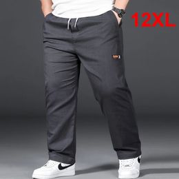 Pantalones de talla grande 12xl Men pantalones casuales Cintura elástica Fashion Mass Mass Grey Black Big 10xl 240415