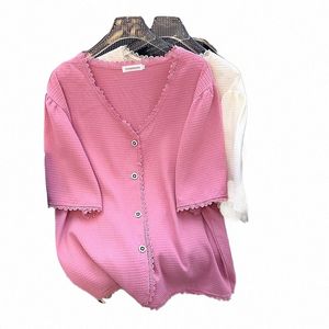 Talla grande 170 kg Busto de mujer 170 Verano suelto Pequeña fragancia Top Camiseta de manga corta Cardigan Grande 6XL 7XL 8XL 9XL 10XL 11XL D6fX #