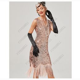 Talla grande 1920S Art Deco Long Fleing Beads Flapper Rugeing 20S Great Gatsby Art Deco Elegant Women's Vestido