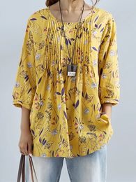 Plus taille 1xl8xl femmes mode floral imprimé 34 manches chemises de couleurs rétro en vrac dames tops 240412