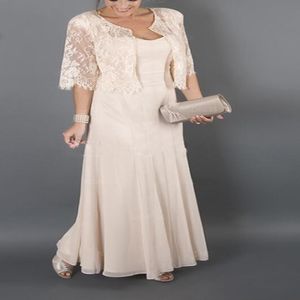 Plus taille 2018 Elegant Mother of the Bride Robes avec veste en dentelle en mousseline de mousseline de la mariée pour les mariages 292d