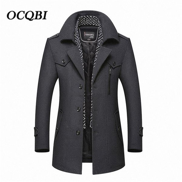 Plus Size 2020 Slim Smart Casual Laine Vêtements pour hommes Pardessus Mode Robe d'hiver Manteau Hommes Zippers LJ201109