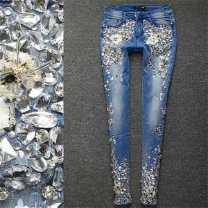 Plus Taille 25-33! Femmes Luxe S Diamond Denim JeanSkinny Stretch Crayon Slim Vintage 210629