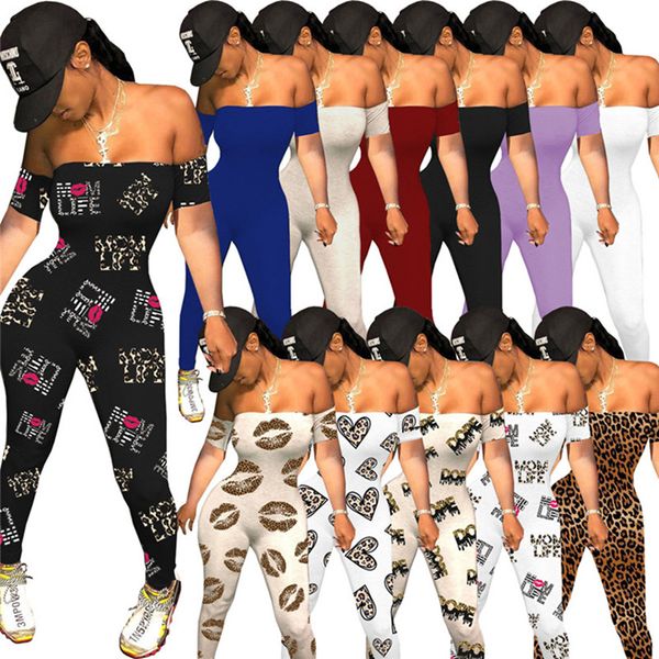 Tallas grandes 2X Verano Mujer monos de manga corta moda fuera del hombro Mamelucos Leggings de verano monos flacos sexy ropa de club nocturno 4489