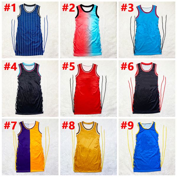 Tallas grandes 2XL Mujeres deportes fútbol jerseys equipo de baloncesto vestidos carta de moda sin mangas Cheerleading mini faldas ropa de verano 5214