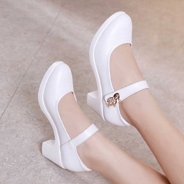 Plus Taille 32-43 Bloc Talons Plateforme Chaussures Femmes Pompes 2021 Noir Blanc Talons Mary Jane Chaussures Dames Chaussures De Mariage Mariée Y0611