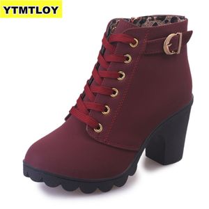 Plus Size 35-43 Winter Casual Dames Pumps Warm Enkellaarzen Waterdichte Hoge Hakken Sneeuw 2020 Schoenen Botas Patent Botas Moe K78