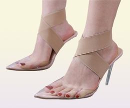 Plus maat 35 tot 40 41 42 Elastische band Kruisband Naakt transparante PVC Clear High Heel Luxury Women Designer Shoes Come 9688952