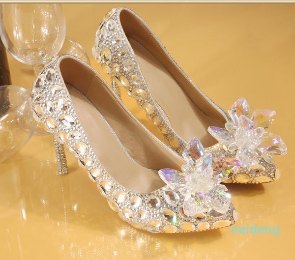 Plus la taille 35 à 40 41 42 Luxe Femmes Designer Chaussures Dreamy Cendrillon Cristal Chaussures De Mariage Mariée Strass Chaussures Venez 8988