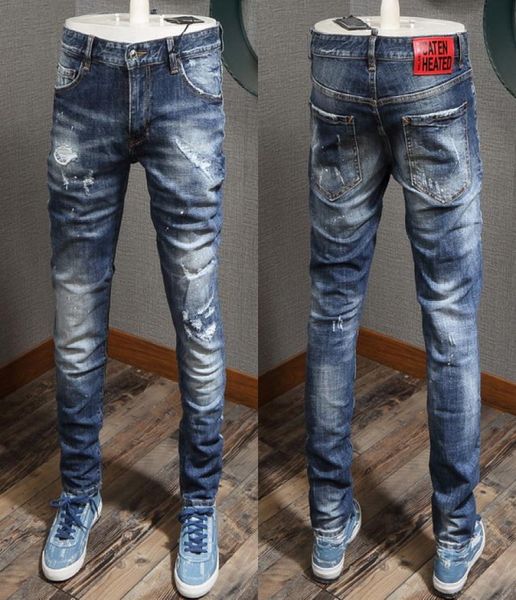 Plus taille 38 Men039S Lettres d'impression Jeans graphiques Men Skinny Fit Bleach Wash Wash Vintage Denim Pantalon Male5775626