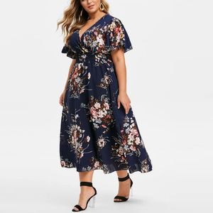 Plus taille 3xl 4xl 5xl femmes habiller la mousseline florale fleur de la plage bohème des robes d'été urbain gitan ropa vestidos 240329