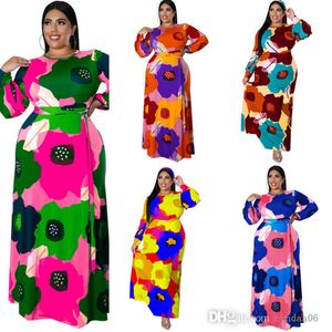 Grande taille 3xl 4xl 5xl femmes Maxi robes décontractées à manches longues robe longue fleur imprimer mode jupe