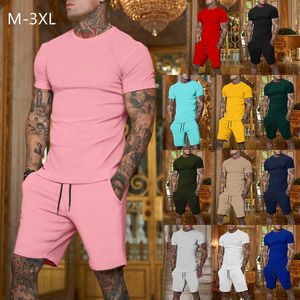 Plus Size 3xl Hommes Survêtements Deux Pièces Pantalons Ensembles T-Shirt Casual Sports Suit Biker Shorts Set 2023 Mode Homme Clothig Athletic Wear 12 Couleurs