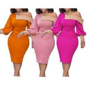 Plus maat 3xl kantoor dame jurken vrouwen herfst winter puff mouw bodycon jurk casual skinny elegante midi jurken sexy club feest slijtage bulk items streetwear 8469