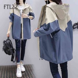 Plus Size 3XL Streetwear Trench Coat Dames Hooded Lange Windbreaker Vrouwelijke Patchwork Oversized Womens Overcaot Lente Uitloper 210602